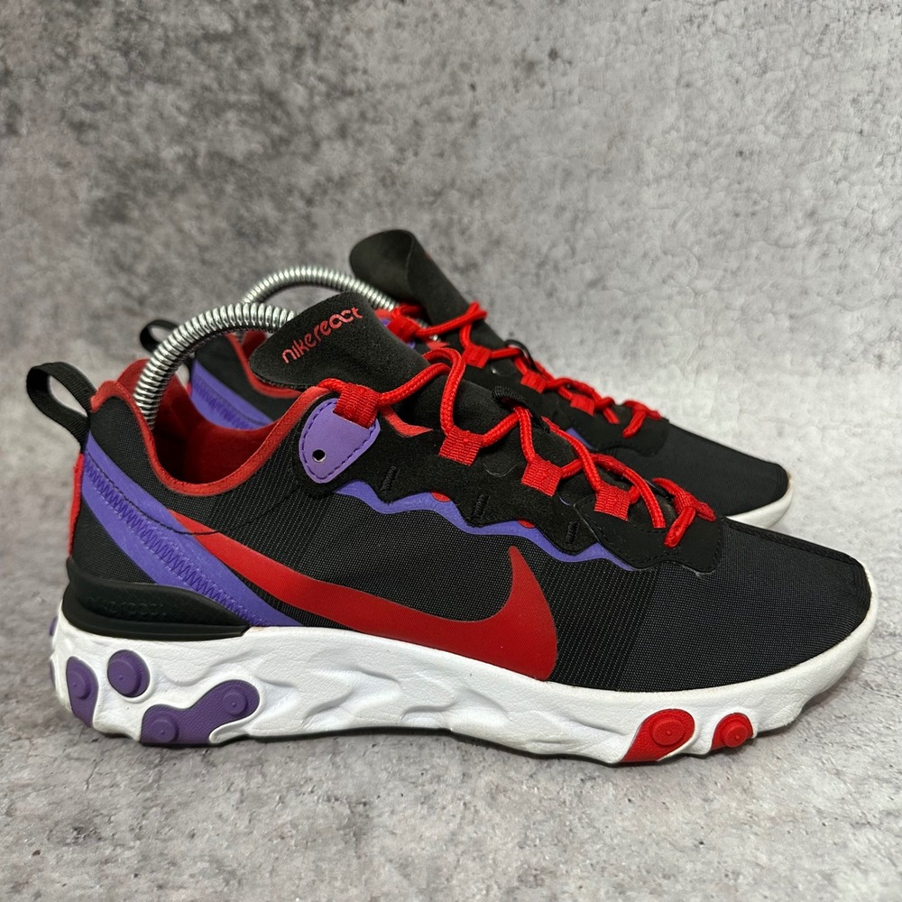 Nike React Element 55 Sneakers Womens 9 Black Red‎ Purple CQ9903-001 Shoes